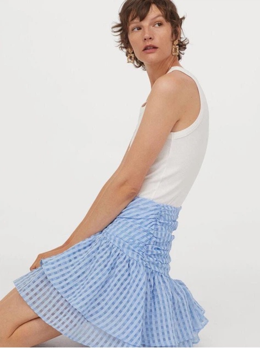 H&M Light Blue Gingham Ruffle Mini Skirt - Picture 6 of 8